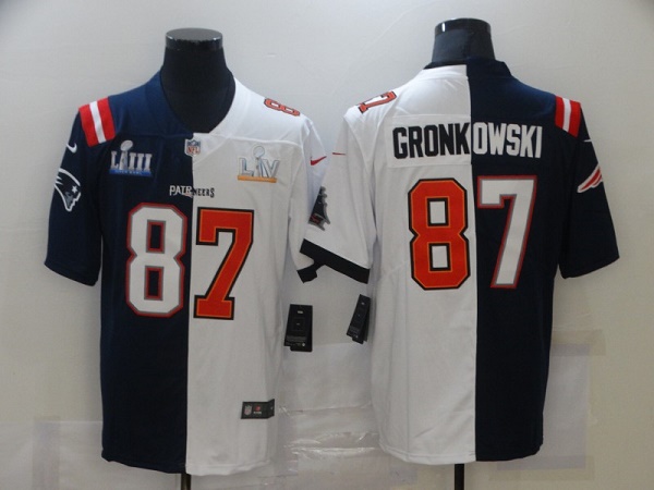 Men's Tampa Bay Buccaneers #87 Rob Gronkowski White NFL Navy Super Bowl Split GOAT Stitched Jersey